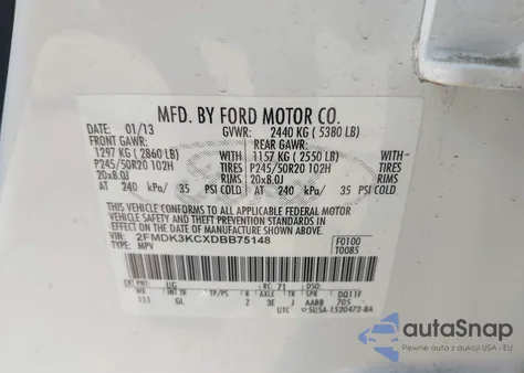 2013 Ford Edge Limited from USA, damaged, VIN 2FMDK3KCXDBB75148